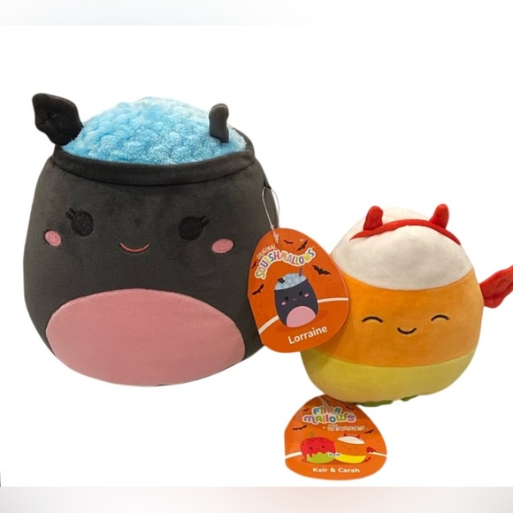 NWT Kellytoy Squishmallows Lorraine The Caldron 8” & Keir Carah 5” Halloween Lot - Picture 1 of 10